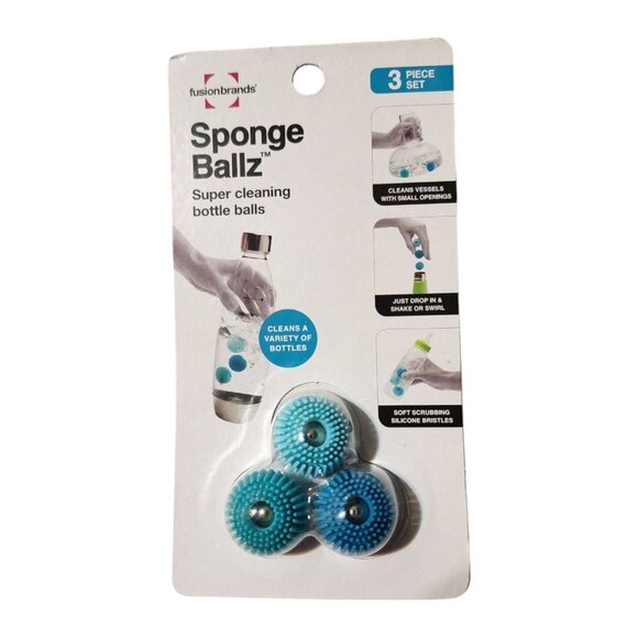 Fusion Brands Sponge Ballz Super Cleaning‎ Bottle Balls 3 Piece Set - Picture 1 of 3